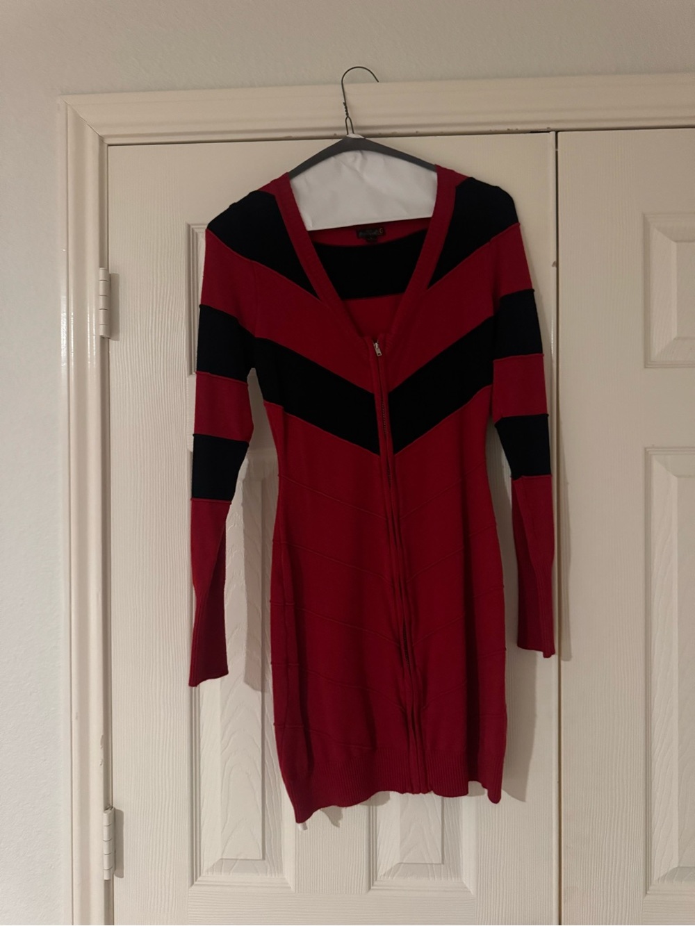G by Guess Red and Black Longline Zip Cardigan